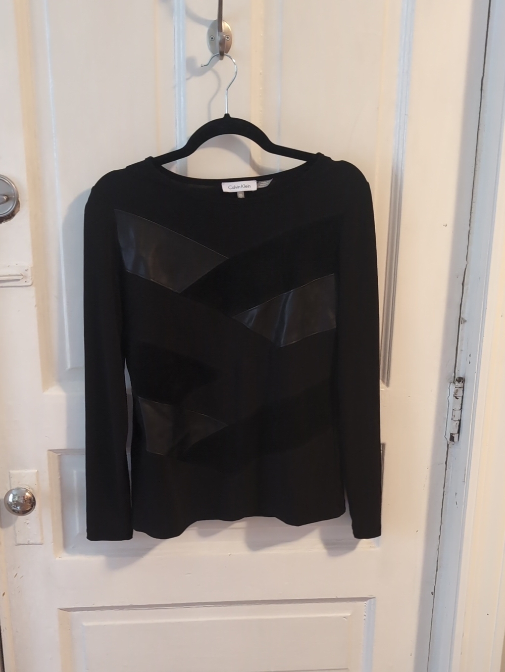 Calvin Klein Top With pleather And Faux Suede Stripes